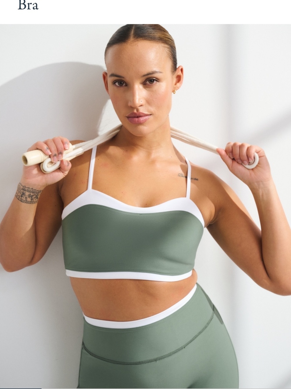 YPB Olive Green Contrast-Trim Sports Bra